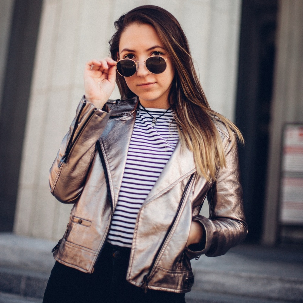 Blank NYC light bronze metallic faux leather jacket